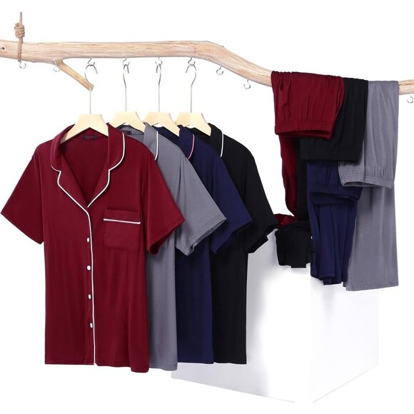 Women Pajamas Set Notch Collar Soft Sleepwear Pjs Short Sleeve Button Down Night - Picture 5 of 5